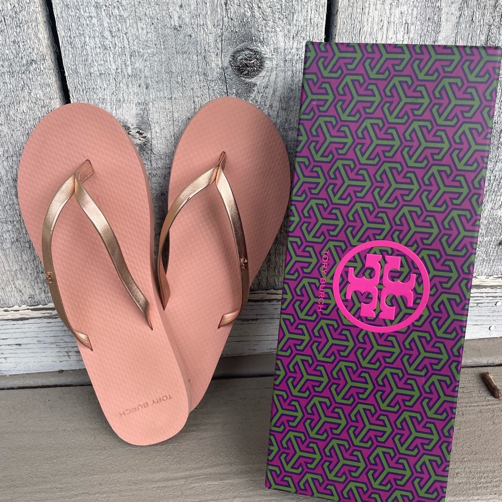 Tory Burch metallic leather flip flop